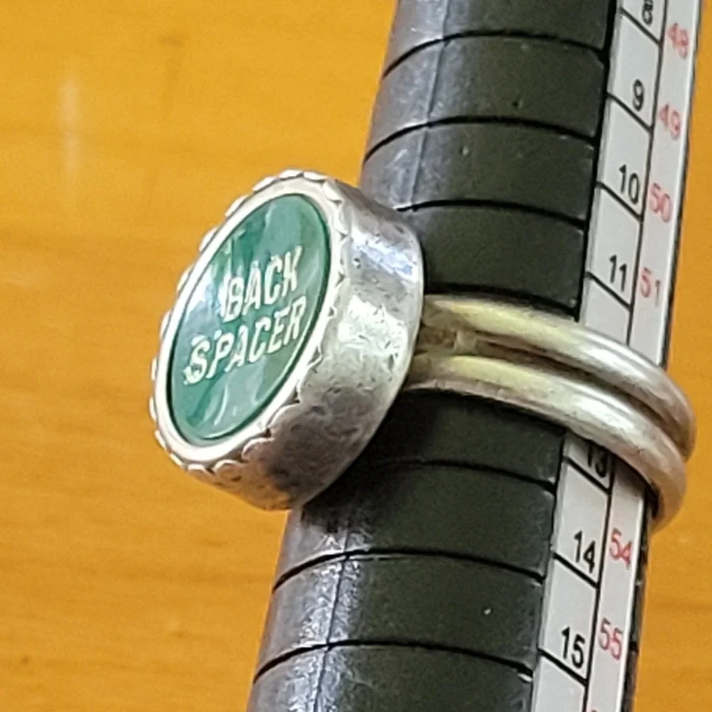 Vintage Typewriter Key Ring Back Spacer Sterling Silver 925 Green Size 7.25